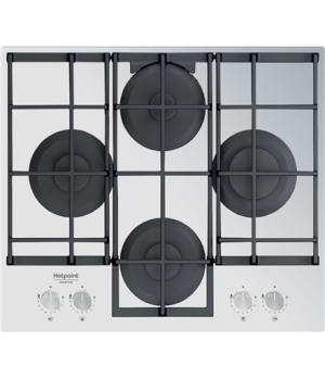 Hotpoint | HAGS 61F/WH | Hob | Gas on glass | Number of burners/cooking zones 4 | Rotary knobs | White