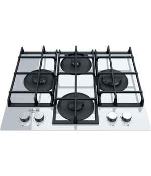 Hotpoint | HAGS 61F/WH | Hob | Gas on glass | Number of burners/cooking zones 4 | Rotary knobs | White