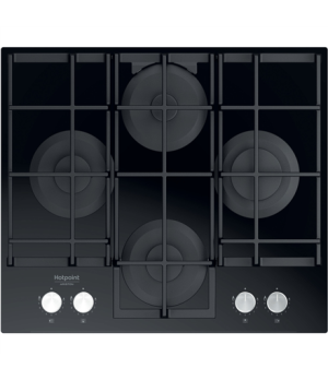 Hotpoint | Hob | HAGS 61F/BK | Gas on glass | Number of burners/cooking zones 4 | Rotary knobs | Black