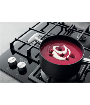 Hotpoint | Hob | HAGS 61F/BK | Gas on glass | Number of burners/cooking zones 4 | Rotary knobs | Black