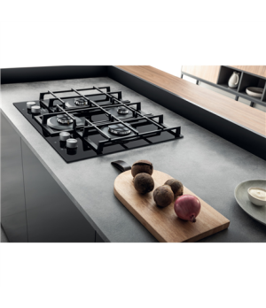 Hotpoint | Hob | HAGS 61F/BK | Gas on glass | Number of burners/cooking zones 4 | Rotary knobs | Black