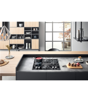 Hotpoint | Hob | HAGS 61F/BK | Gas on glass | Number of burners/cooking zones 4 | Rotary knobs | Black