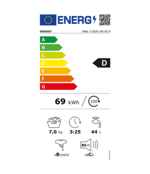 INDESIT | BWE 71283X WS EE N | Washing machine | Energy efficiency class D | Front loading | Washing capacity 7 kg | 1200 RPM | 