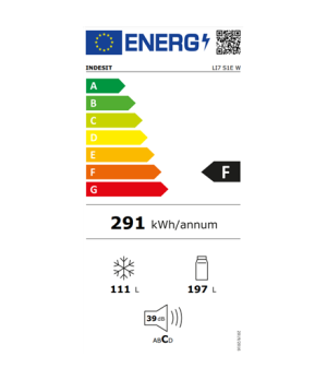 INDESIT | LI7 S1E W | Refrigerator | Energy efficiency class F | Free standing | Combi | Height 176.3 cm | Fridge net capacity 1