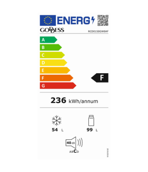 Goddess | GODRCD0150GW8AF | Refrigerator | Energy efficiency class F | Free standing | Combi | Height 149 cm | Fridge net capaci