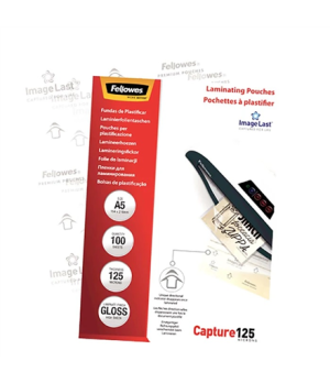 Fellowes | Laminating Pouch PREMIUM | A4 | Glossy | Thickness: 125 micron, Qty Per Pack: 100 pcs Ideal for notices, craft materi