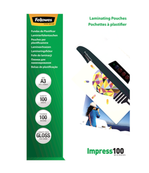 Fellowes | Laminating Pouch | A3 | Glossy | Thickness: 100 micron, Qty Per Pack: 100 pcs Ideal for notices, craft materials, sig