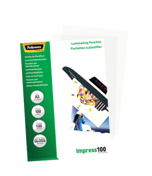 Fellowes | Laminating Pouch | A3 | Glossy | Thickness: 100 micron, Qty Per Pack: 100 pcs Ideal for notices, craft materials, sig