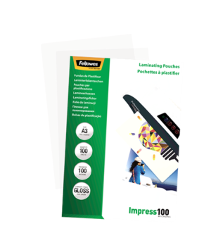 Fellowes | Laminating Pouch | A3 | Glossy | Thickness: 100 micron, Qty Per Pack: 100 pcs Ideal for notices, craft materials, sig