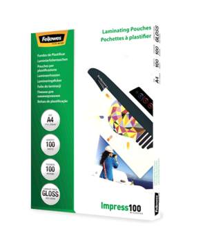 Fellowes | Laminating Pouch | A4 | Clear | Thickness: 100 micron, Qty Per Pack: 100 pcs Ideal for notices, craft materials, sign