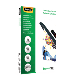 Fellowes | Laminating Pouch | A4 | Clear | Thickness: 100 micron, Qty Per Pack: 100 pcs Ideal for notices, craft materials, sign