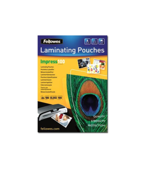 Fellowes | Laminating Pouch | A4 | Clear | Thickness: 100 micron, Qty Per Pack: 100 pcs Ideal for notices, craft materials, sign