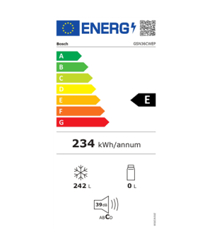 Bosch | Freezer | GSN36CWEP | Energy efficiency class E | Upright | Free standing | Height 186 cm | Total net capacity 242 L | N