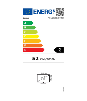 Lenovo | ThinkVision | P40w-20 | 39.7 " | IPS | WUHD | 21:9 | 75 Hz | 4 ms | 5120 x 2160 | 300 cd/m² | HDMI ports quantity 1x HD