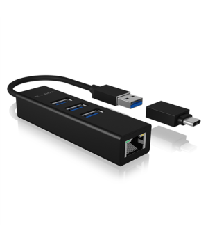 Raidsonic | 4 Port Hub with USB 3.0 Type-A, Type-C, Gigabit LAN | Icy Box IB-HUB1419-LAN