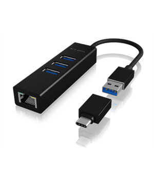 Raidsonic | 4 Port Hub with USB 3.0 Type-A, Type-C, Gigabit LAN | Icy Box IB-HUB1419-LAN