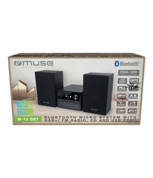 Muse | Bluetooth Micro System With DAB+/FM Radio | M-70 DBT | USB port | AUX in | Bluetooth | CD player | FM radio