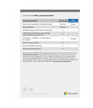 Microsoft | Office Home and Business 2021 | T5D-03511 | FPP | 1 PC/Mac user(s) | English | EuroZone Medialess