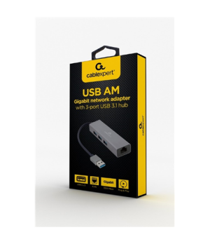 Cablexpert | USB AM Gigabit network adapter with 3-port USB 3.0 hub | A-AMU3-LAN-01