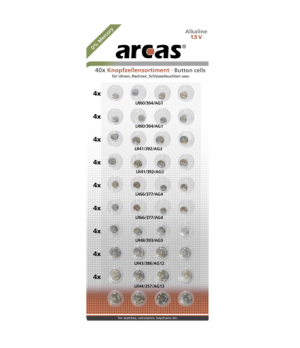 Arcas | AG Set (8xAG1, 8xAG3, 8xAG4,  8xAG13, 4xAG5, 4xAG12) | Alkaline Button Cell | 40 pc(s)