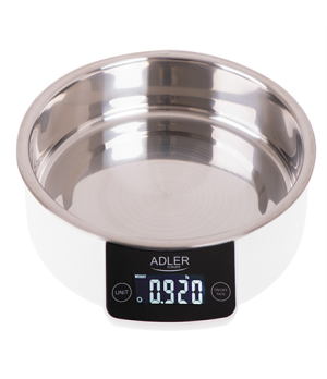 Adler | Kitchen scale with a bowl | AD 3166 | Maximum weight (capacity) 5 kg | Graduation 1 g | Display type LCD | White