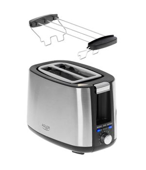 Adler | Toaster | AD 3214 | Power 750 W | Number of slots 2 | Housing material Stainless steel | Silver