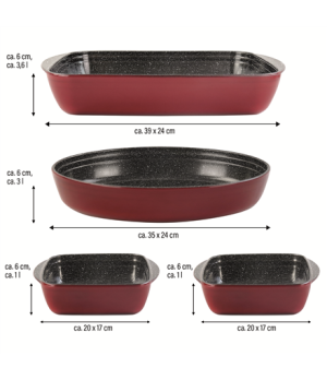 Stoneline | Yes | Casserole dish set of 4pcs | 21789 | Red | 1+1+3+3.6 L | 20x17/35x24/39x24 cm | Borosilicate glass | Dishwashe