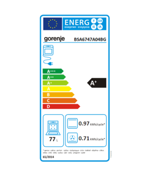 Gorenje | Oven | BSA6747A04BG | 77 L | Multifunctional | EcoClean | Mechanical control | Steam function | Convection | Height 59