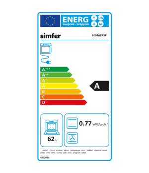 Simfer | Oven | 8004AERSP | 62 L | Electric | Manual | Mechanical control | Height 60 cm | Width 60 cm | Black