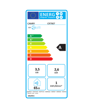 Camry | Air conditioner | CR 7907 | Number of speeds 3 | Fan function | White