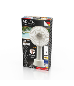 Adler | Fan | AD 7331w | Portable Mini Fan USB | White | Diameter 9 cm | Number of speeds 3 | 4.5 W | No