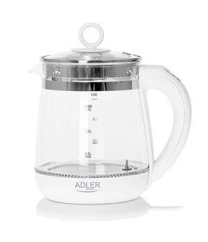 Adler | Kettle | AD 1299 | Electric | 2200 W | 1.5 L | Glass/Stainless steel | 360° rotational base | White