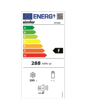 Simfer | CF 3320 | Freezer | Energy efficiency class F | Chest | Free standing | Height 84 cm | Total net capacity 295 L | White