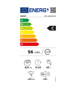 INDESIT | Washing machine | BTW L60400 EE/N | Energy efficiency class C | Top loading | Washing capacity 6 kg | 951 RPM | Depth 