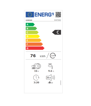 Dishwasher | GV673C62 | Built-in | Width 59.8 cm | Number of place settings 16 | Number of programs 7 | Energy efficiency class 