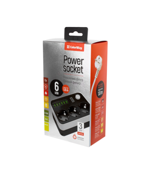 10 A | CW-CHE36B | Power Socket :3 EU plugs/6USB Blac | m | Black | Mbit/s | 1.8 m | V