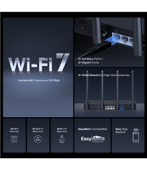 Mercusys BE3600 Dual-Band Wi-Fi 7 Router | MR27BE | 802.11be | 2880 Mbit/s | Ethernet LAN (RJ-45) ports 3 | Mesh Support Yes | M