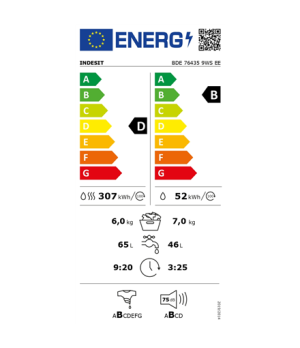 INDESIT | BDE 76435 9WS EE | Washing machine with Dryer | Energy efficiency class D | Front loading | Washing capacity 7 kg | 14