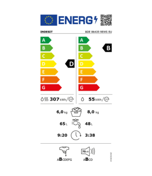 INDESIT | BDE 86435 9EWS EU | Washing machine with Dryer | Energy efficiency class D | Front loading | Washing capacity 8 kg | 1