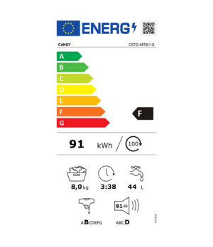 Candy | Washing Machine | CSTG 48TE/1-S | Energy efficiency class F | Top loading | Washing capacity 8 kg | 1400 RPM | Depth 60 