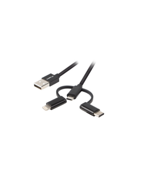 Lanberg | CA-3IN1-11CC-0010-BK | USB-A to Micro USB, Lightning, USB-C 1 m | Black