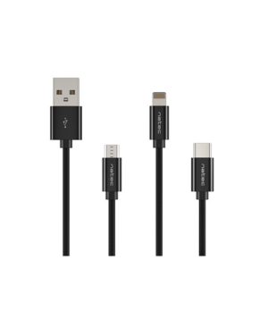 Natec | NKA-1202 | USB-A to Micro USB, Lightning, USB-C 1 m | Black