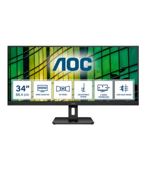 AOC | Monitor | U34E2M | 34 " | VA | WQHD | 21:9 | 100 Hz | 4 ms | 3440 x 1440 | 300 cd/m² | HDMI ports quantity 2 | Black