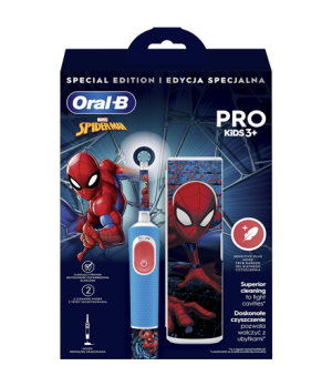 Oral-B | Electric Toothbrush with Travel Case | Vitality PRO Kids Spiderman | Rechargeable | For children | Number of brush head