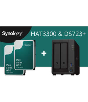 Synology DS723+ (2x4TB Bundle) 2-bay/AMD Ryzen R1600/2-core 2.6 (base)/3.1 (turbo) GHz/2GB DDR4/2 x 3.5"xHot swap/2x1GbE/1xUSB3.