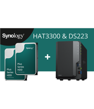 Synology DS223 (2x8TB Bundle) 2-bay/Realtek RTD1619B/4-core 1.7 GHz/2GB DDR4/2x3.5"Hot-Swap/1x1GbE/3xUSB3.2/Fan | Synology | DS2