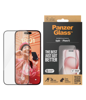 PanzerGlass | Screen protector | Apple | iPhone 15 | Glass | Clear | Easy installation Fingerprint resistant Anti-yellowing | Ul