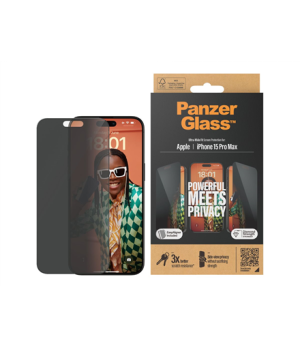 PanzerGlass | Privacy Screen Protector | Apple | iPhone 15 Pro Max | Tempered glass | Black | Ultra-Wide Fit W. Easyaligner