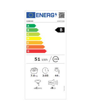 Gorenje | Washing Machine | WNPI72SB | Energy efficiency class B | Front loading | Washing capacity 7 kg | 1200 RPM | Depth 46.5