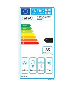 CATA Hood | S 901 PLUS X | Wall mounted | Energy efficiency class C | Width 90 cm | 620 m³/h | Mechanical control | LED | Stainl